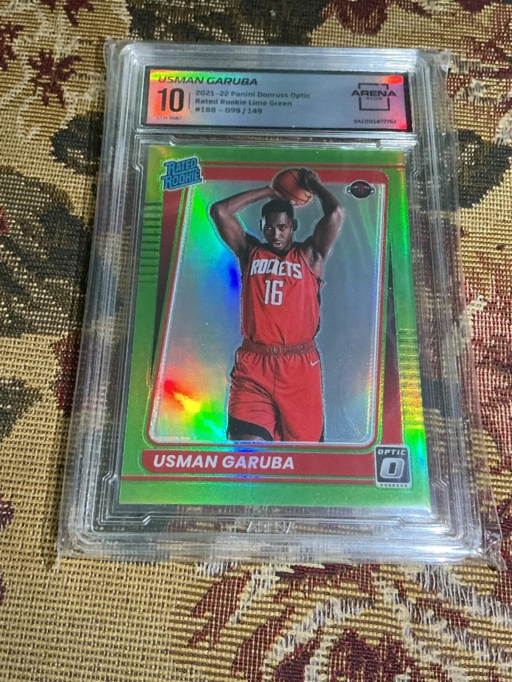 Usman Garuba 2021-22 Donruss Optic Lime Green 188 numbered /149 graded Arena 10